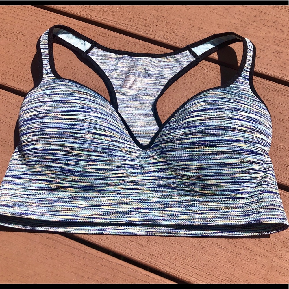 Women’s Blue Multi-Stripe Sports Bra.  Size Large.
